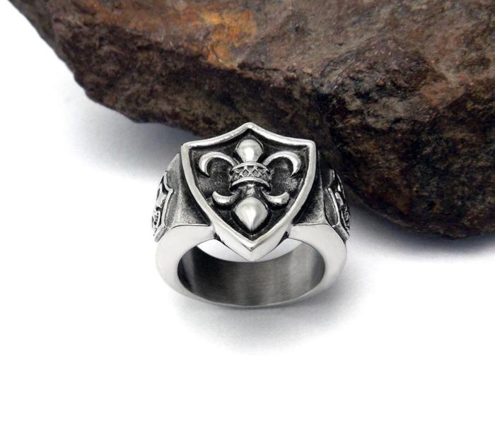 Wholesale Stainless Steel Royal Fleur De Lis Shield Wide Cast Ring