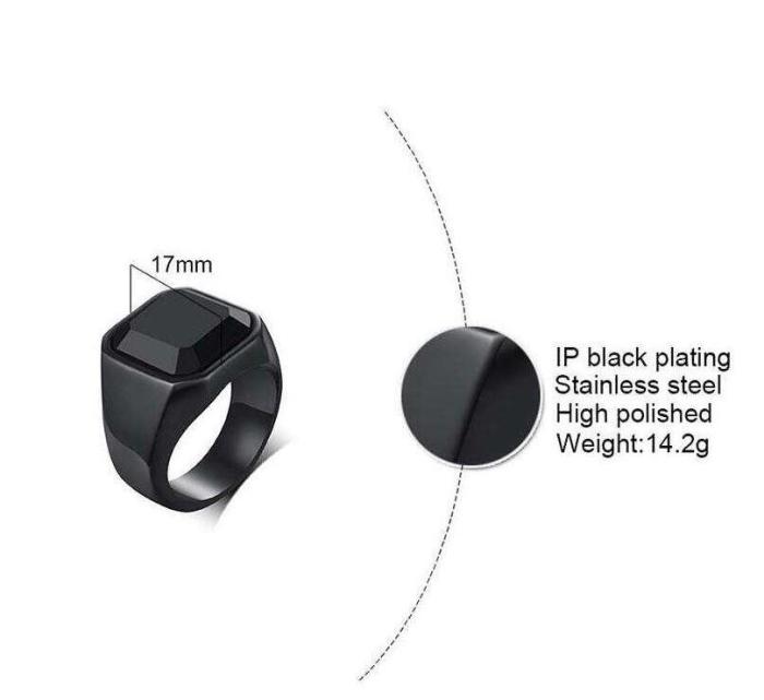 Wholesale Stainless Steel Mens Black Agate Ring