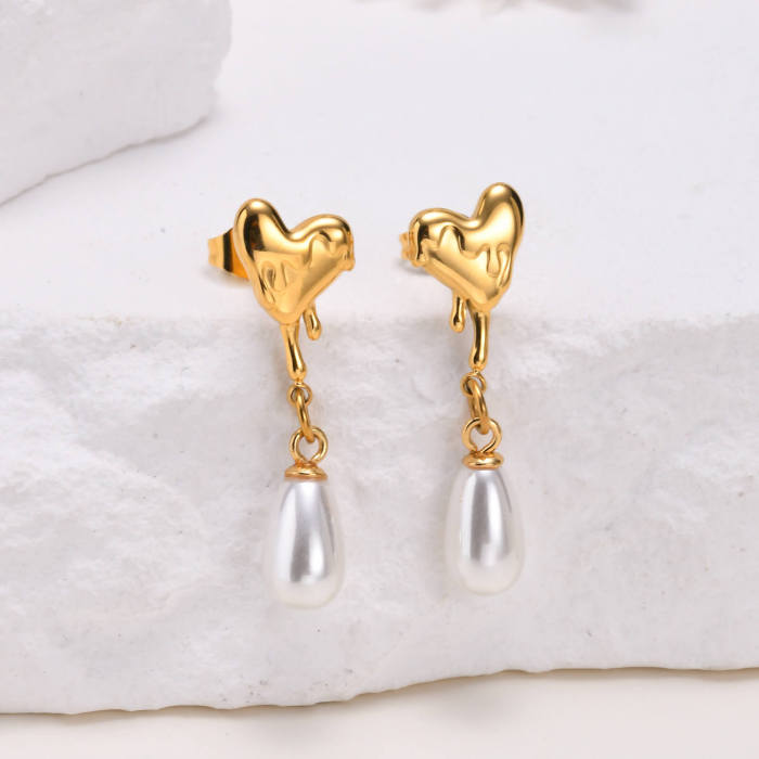 Wholesale Stainless Steel Heart Imitation Pearl Earrings