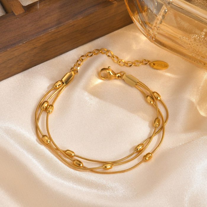 Wholesale Stainless Steel Three layers Beaded Round Snake Chain Set