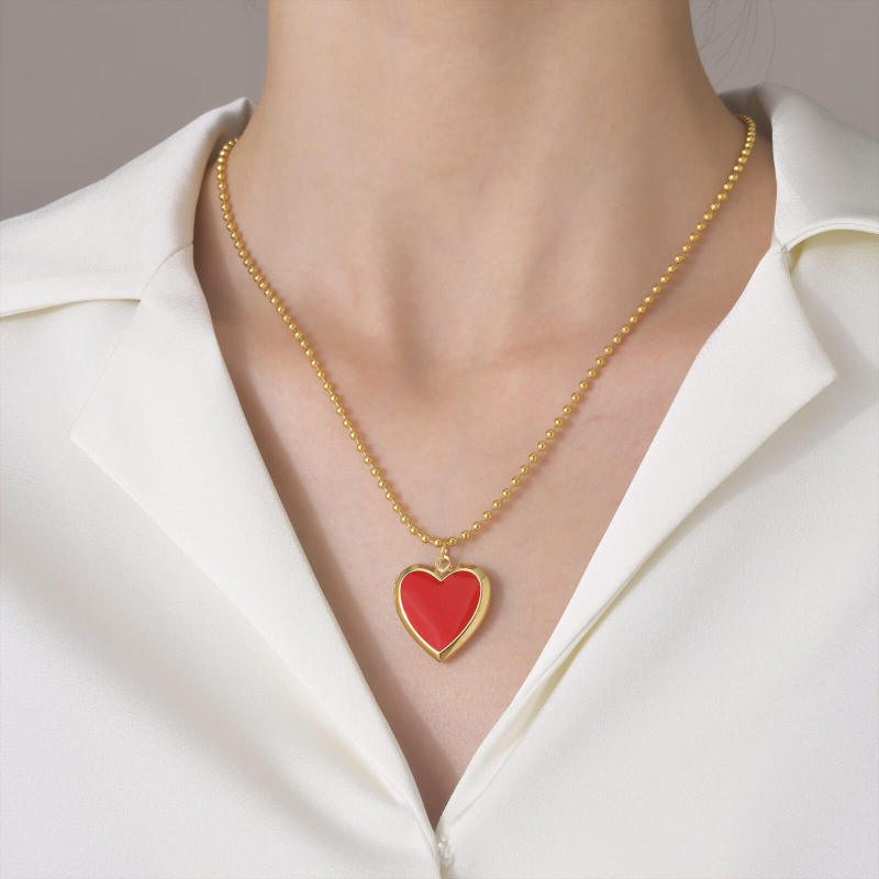 Wholesale Stainless Steel Red Heart Photo Necklace