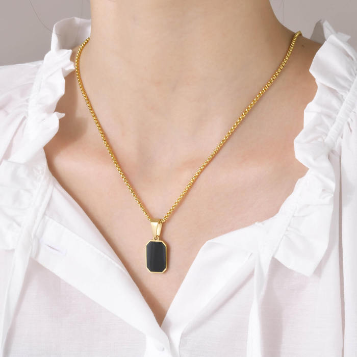 Wholesale Stainless Steel Mens Enamel Geometric Pendant Necklace