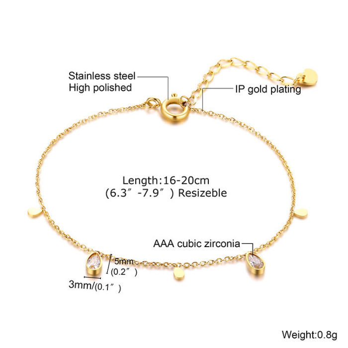 Wholesale Stainless Steel Women Water Drop Charm Bracelet