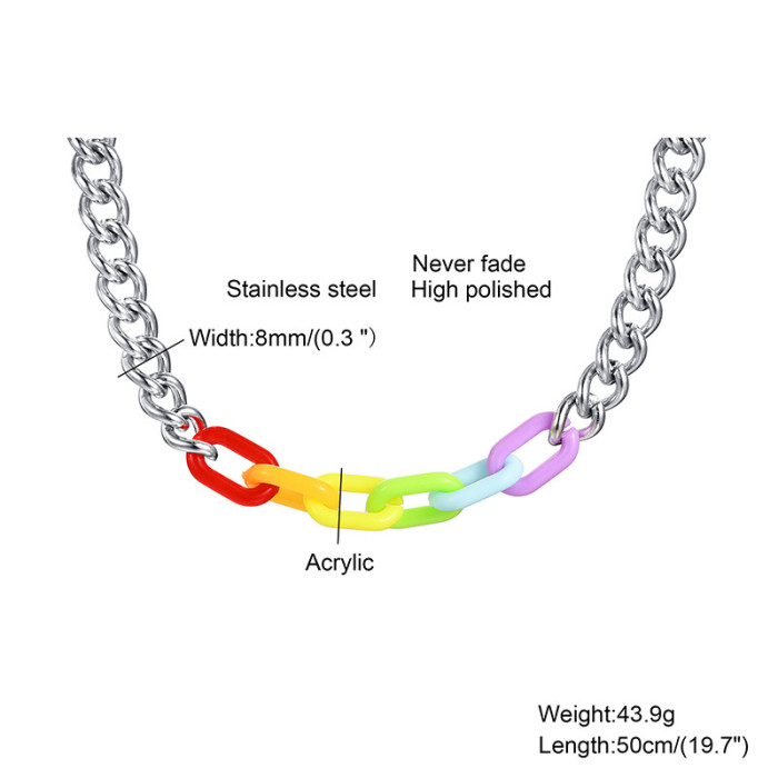 Wholesale Rainbow Link Bracelet Stainless Steel Cuban Curb Chain Bracelet