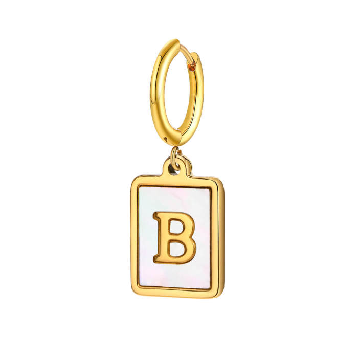 Wholesale Stainless Steel Initial Shell Huggie Hoop Earring