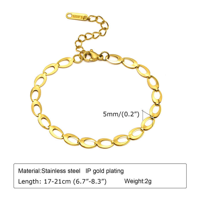 Wholesale Stainless Steel Oval Flat Link Chain Bracelet