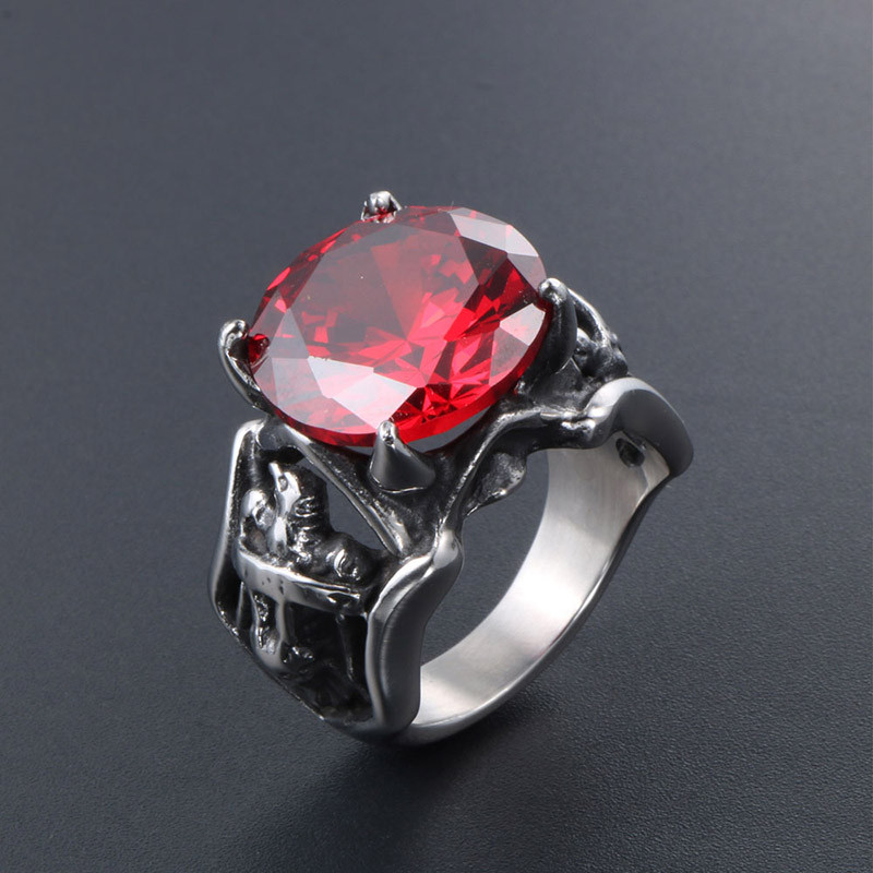 Wholesale Stainless Steel Biker Rings with Red CZ
