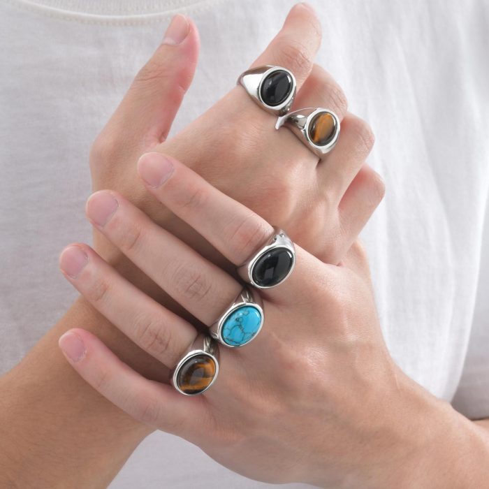 Wholesale Stainless Steel Natural Stone Oval Ring
