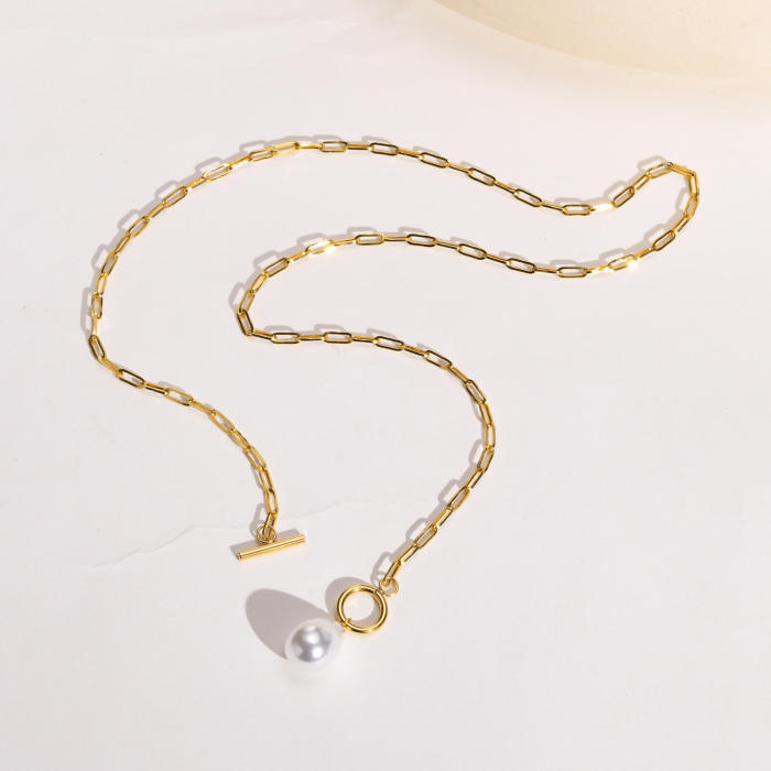 Wholesale Stainless Steel Paperclip Toggle Clasp Necklace