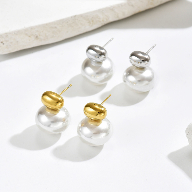Wholesale Stainless Steel Irregular Pearl Stud Earrings