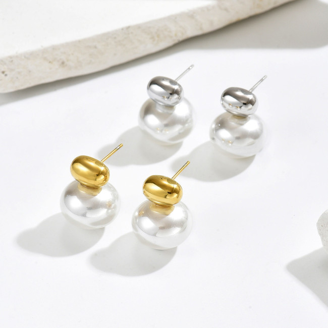 Wholesale Stainless Steel Irregular Pearl Stud Earrings