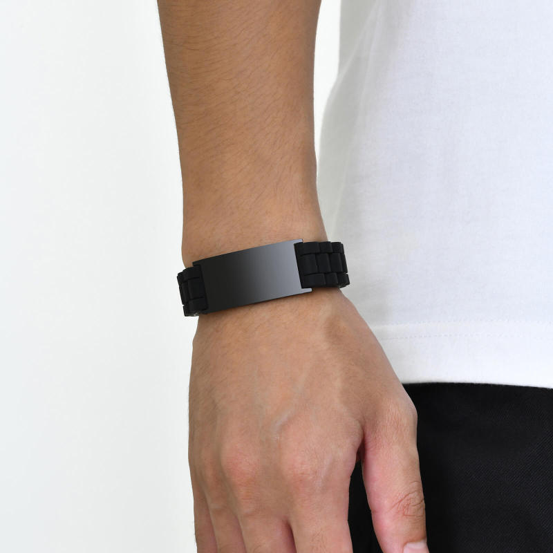 Wholesale Stainless Steel Engravable Silicone Bracelet