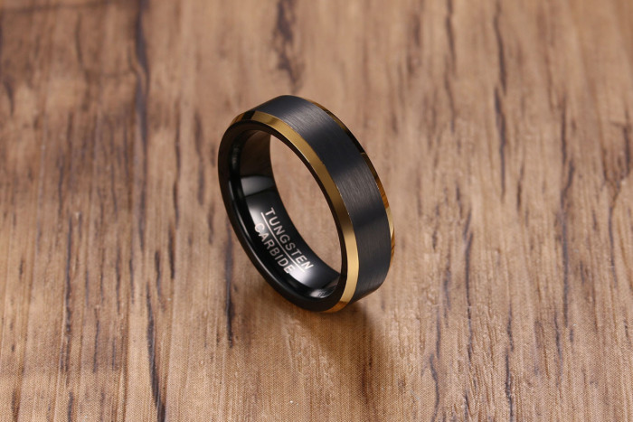 Wholesale Black Brushed Tungsten Gold Edges Wedding Band Ring