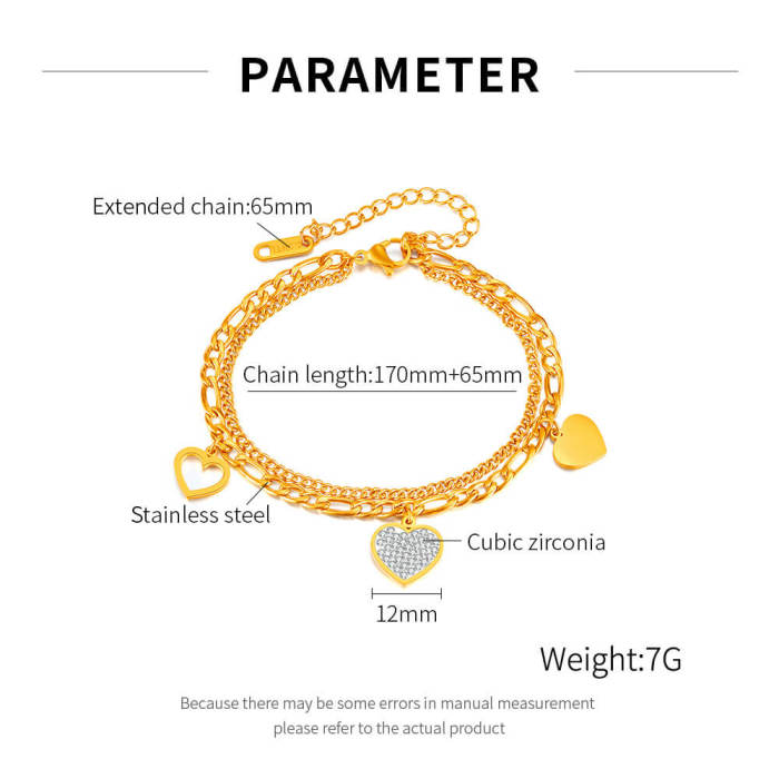 Wholesale Stainless Steel Stacked Heart Bracelet