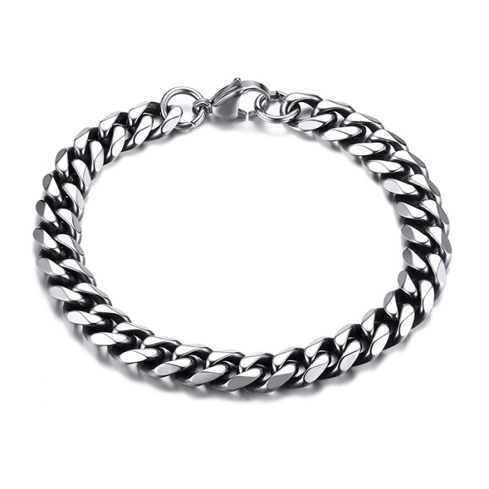 Wholesale Stainless Steel Men's Classic Silver Cuban Chain Bracelet