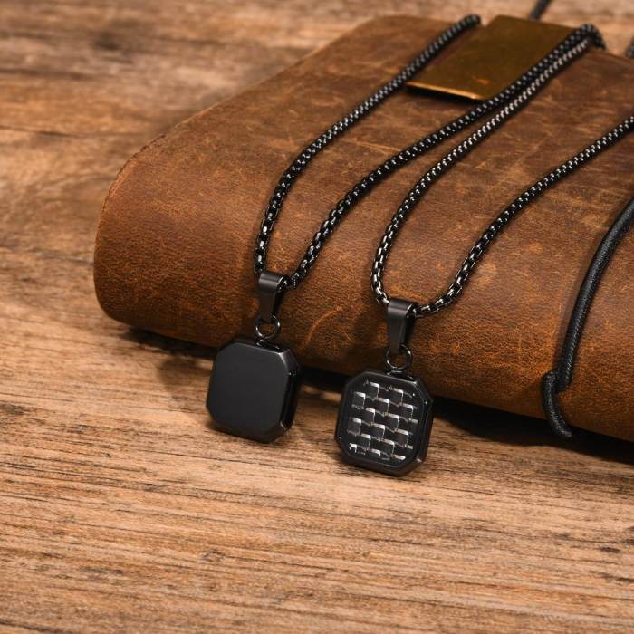 Wholesale Stainless Steel Octagonal Carbon Fiber Pendant