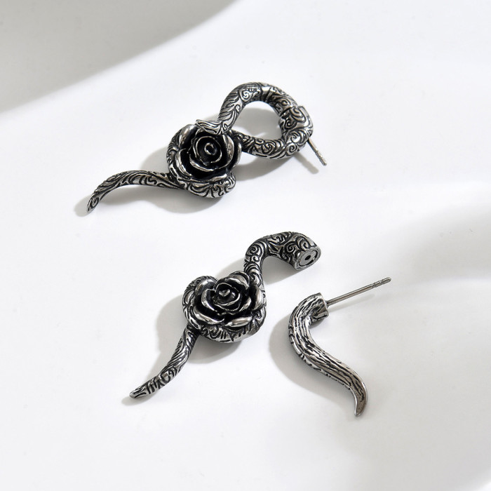 Wholesale Retro Stainless Steel Rose Earrings