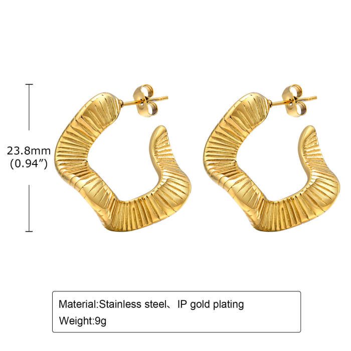 Wholesale Stainless Steel Flat Pleated Hoop Earrings