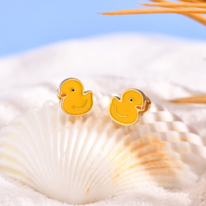 Wholesale Stainless Steel Yellow Duck Earrings