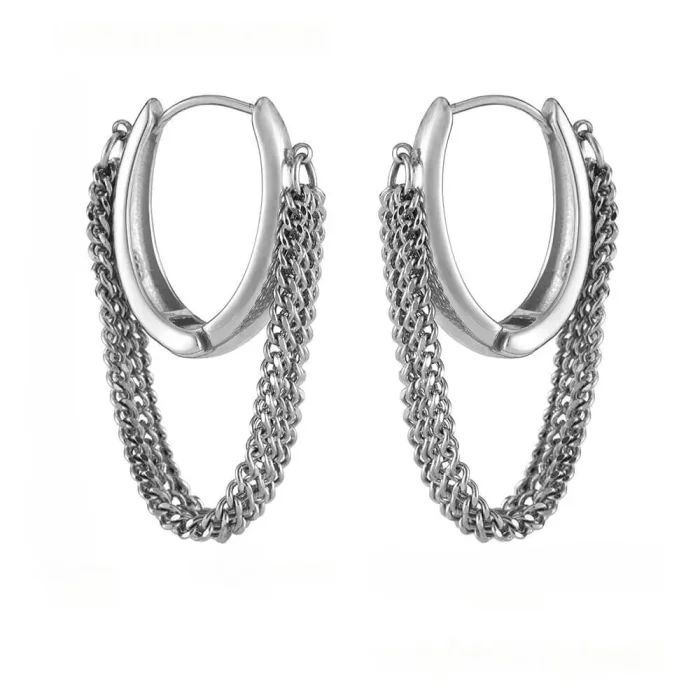 Wholesale Steel Multi-Layered Chain Tassel Earrings