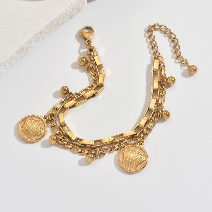 Wholesale Stainless Steel Crown Coin Bracelet