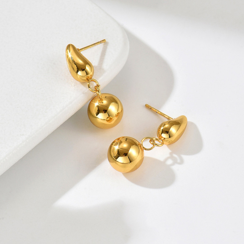 Wholesale Stainless Steel Gold Plated Ball Earrings