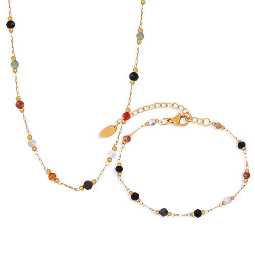 Wholesle Natural Stone Beaded Necklace Bracelet Set