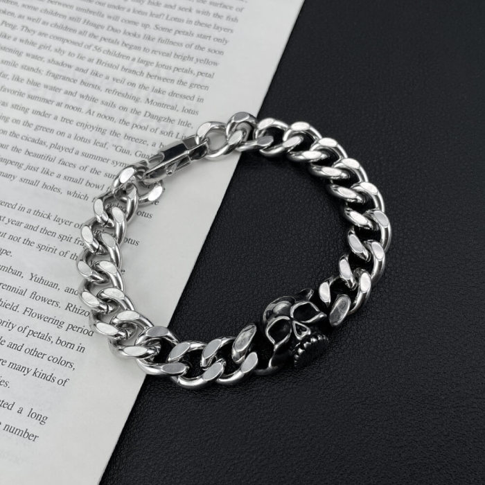 Wholesale Steel Men's Skull Cuban Chain Bracelet