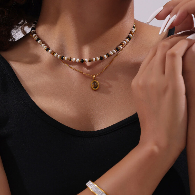 Wholesale Natural Stone Beads Stacking Chain Necklace