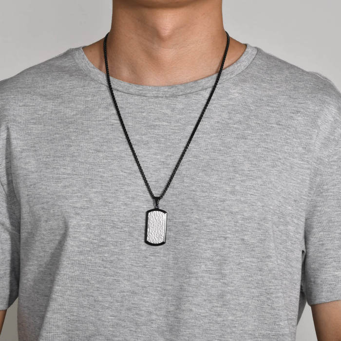 Wholesale Stainless Steel Hammered Dog Tag Pendant with CZ