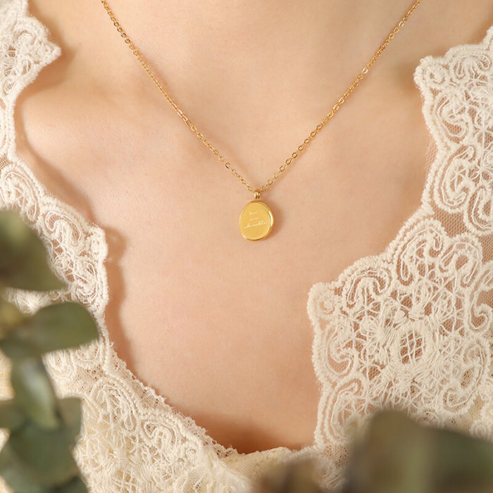 Wholesale Stainless Steel Irregular Oval Pendant Necklace Engraved “You are adorable”