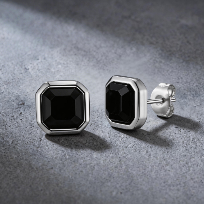 Wholesale Stainless Steel Black Onyx  Stud Earrings