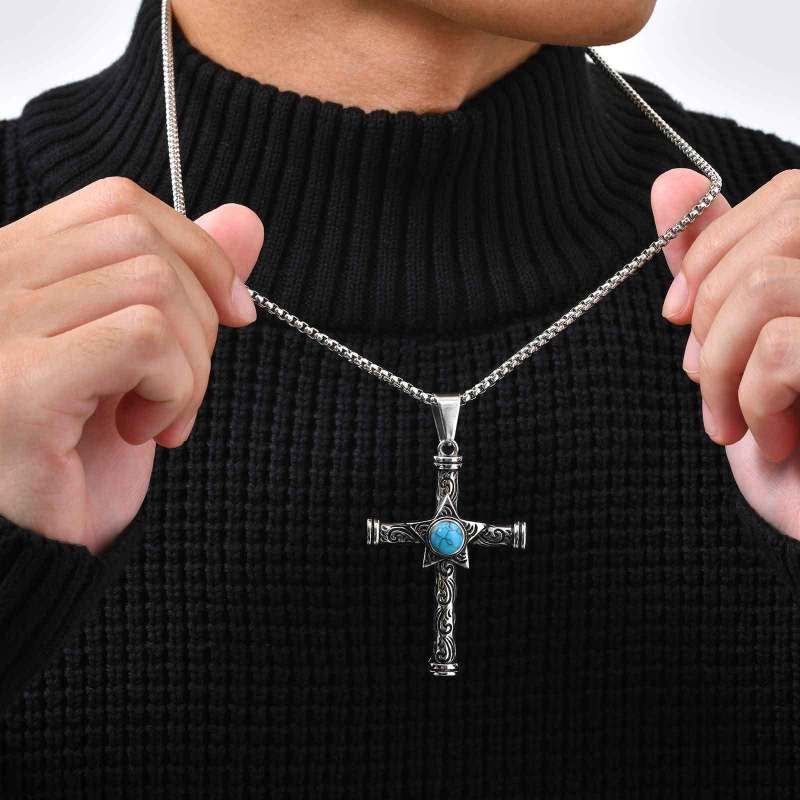 Wholesale Stainless Steel Pentagram Turquoise Cross