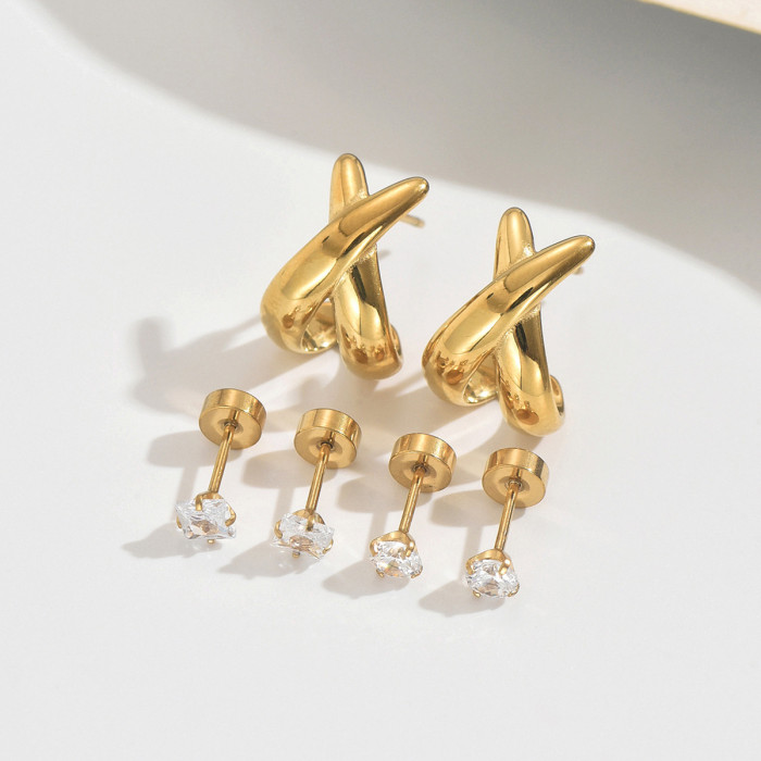 Wholesale Stainless Steel Criss-Cross Earrings Set