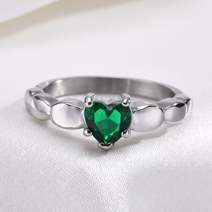 Wholesale Stainless Steel Heart Shape CZ Rings for Women