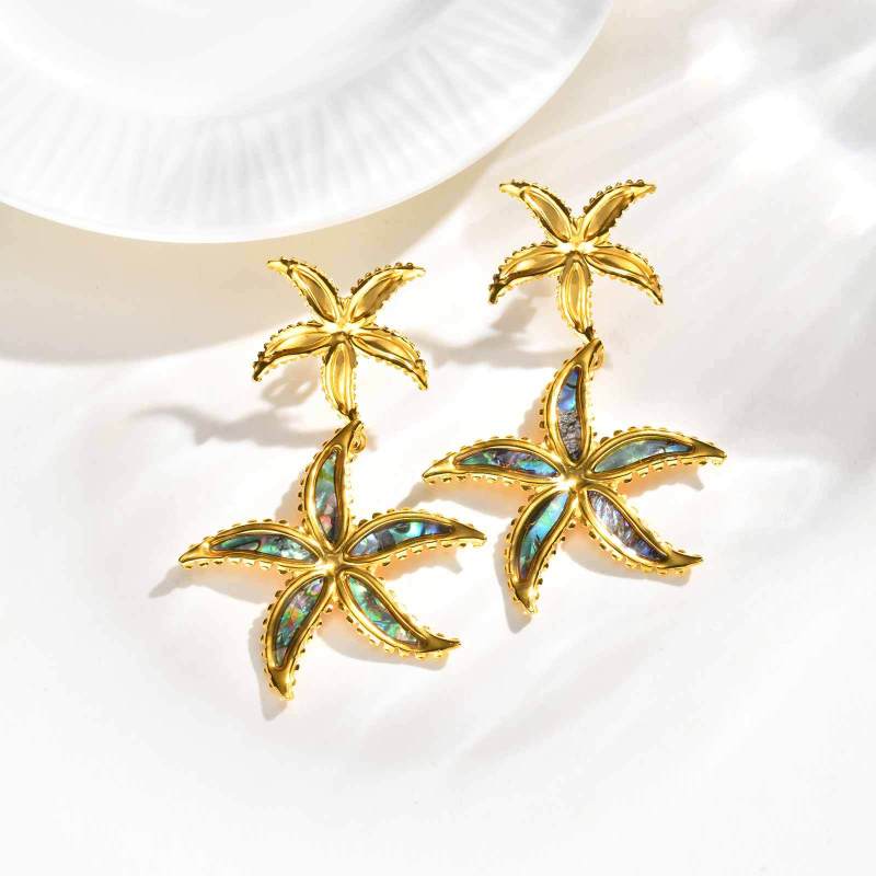 Wholesale Gold Plated Double Starfish Earrings