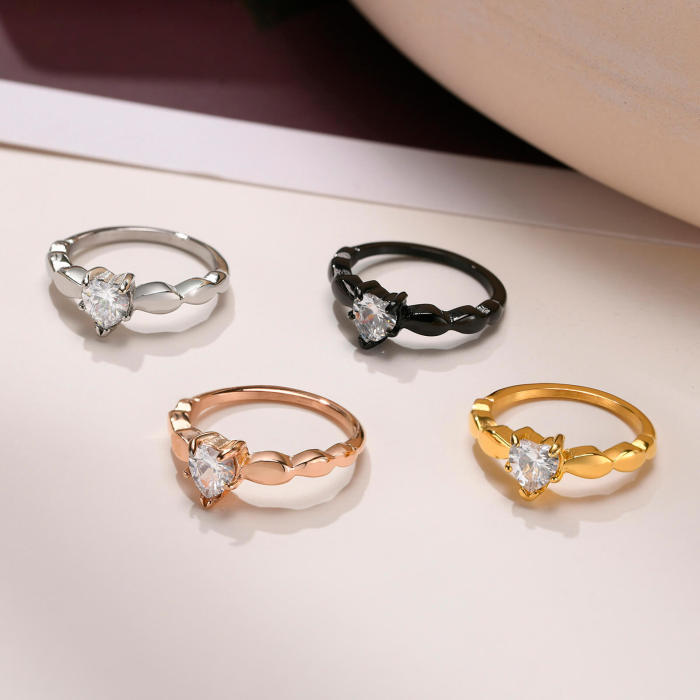 Wholesale Stainless Steel Heart Shape CZ Rings for Women