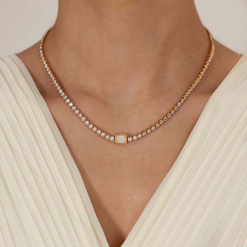 Wholesale Stainless Steel CZ Chain Necklace