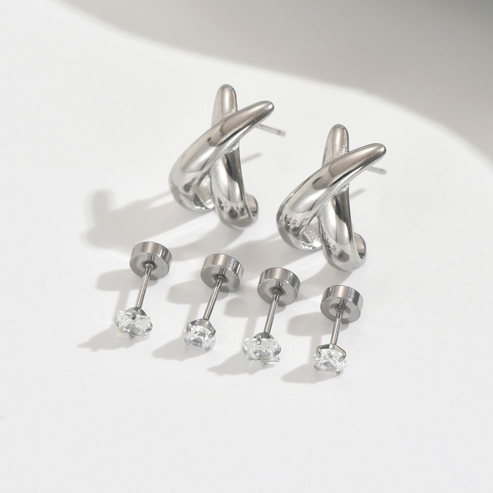 Wholesale Stainless Steel Criss-Cross Earrings Set