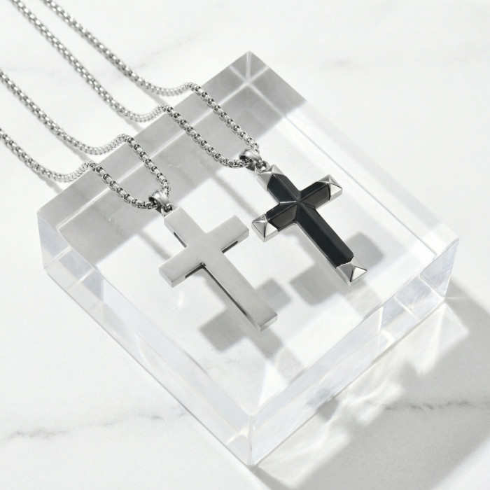 Wholesale Stainless Steel Black Onyx Cross Necklace