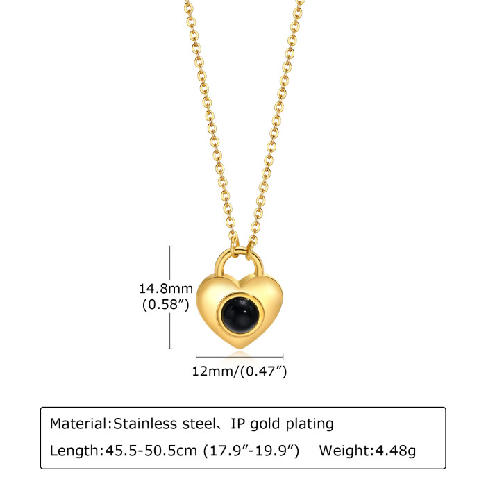 Wholesale Stainless Steel Black Onyx Heart Necklace
