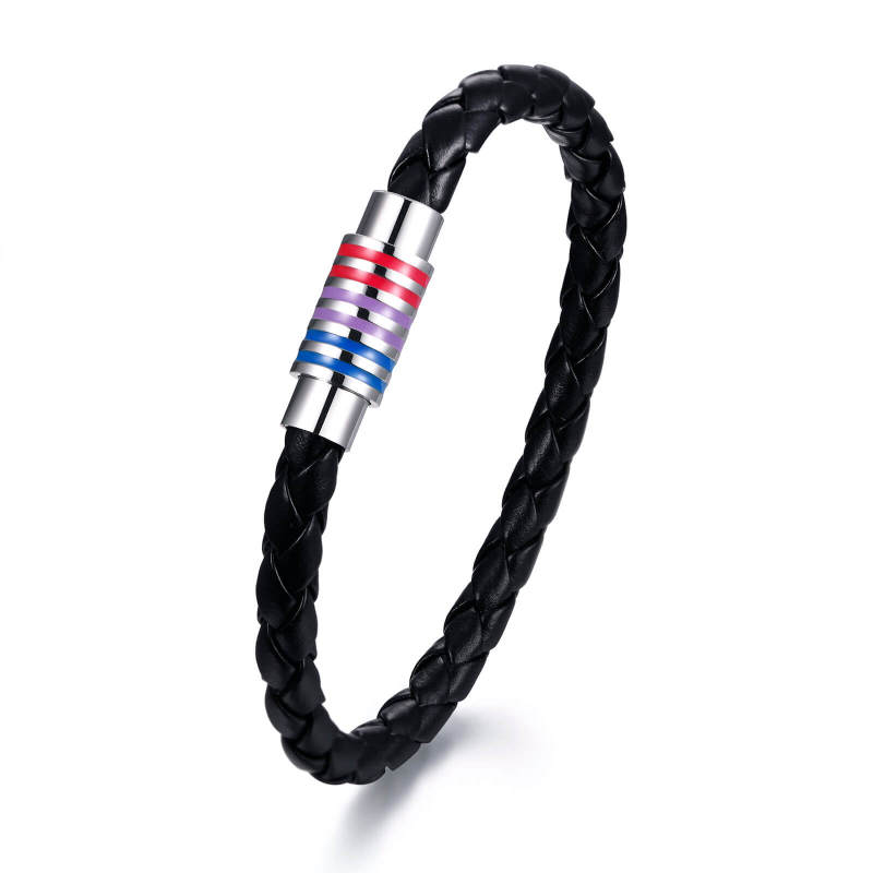 Wholesale Men's Leather Bracelet with Rainbow Magnet Clap