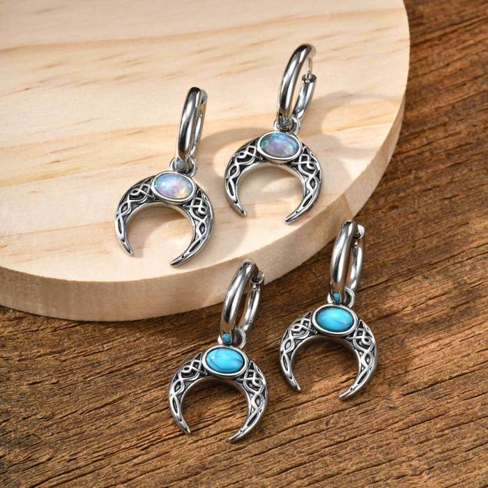 Wholesale Stainless Steel Turquoise Moon Earrings