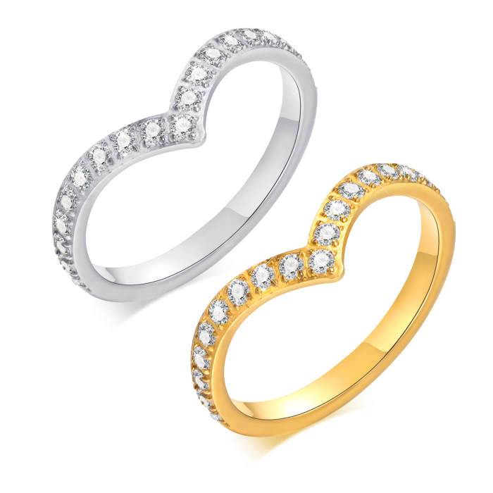 Wholesale Stainless Steel V Shape CZ Stackable Ring