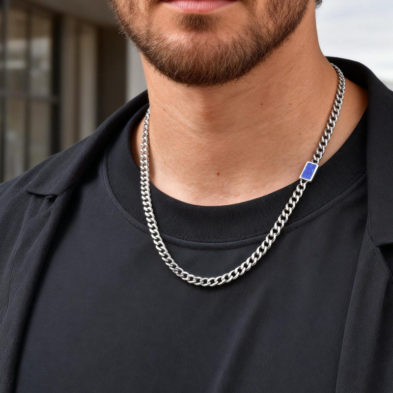 Wholesale Stainless Steel Curb Cuban Necklace with Natural Stone
