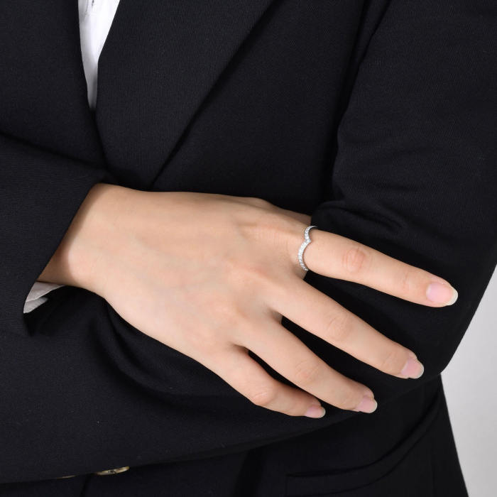 Wholesale Stainless Steel V Shape CZ Stackable Ring