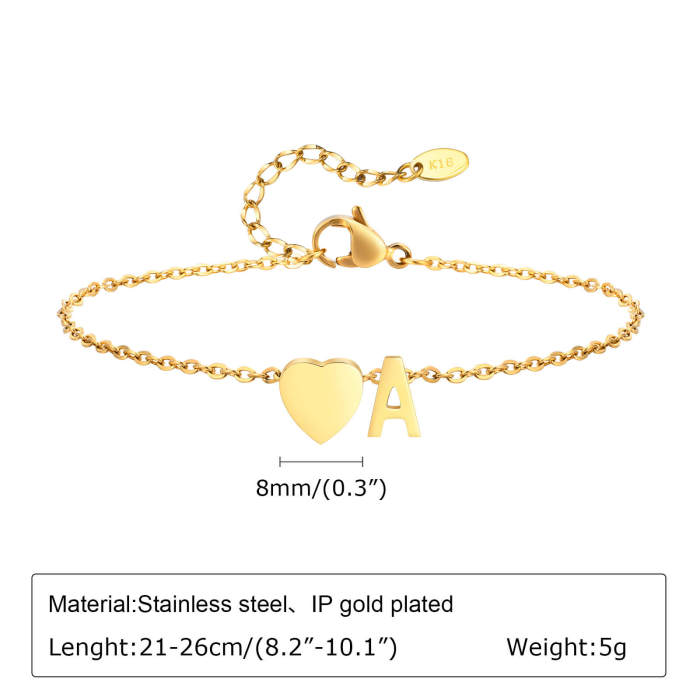 Wholesale Stainless Steel Heart Initial Anklet