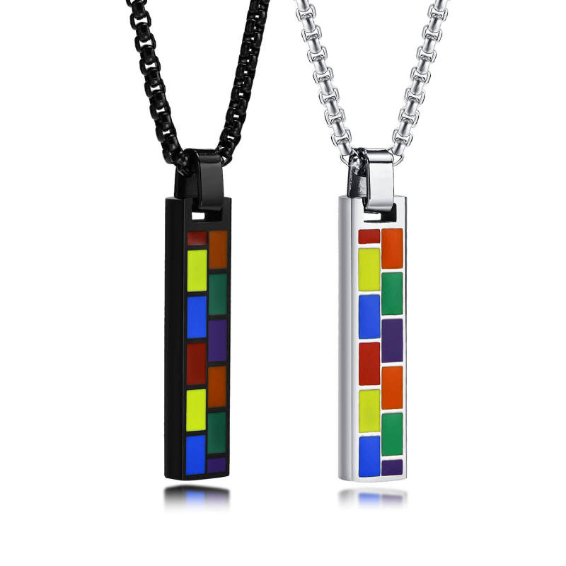 Wholesale Stainless Steel Rainbow Mosaic Bar Pendant