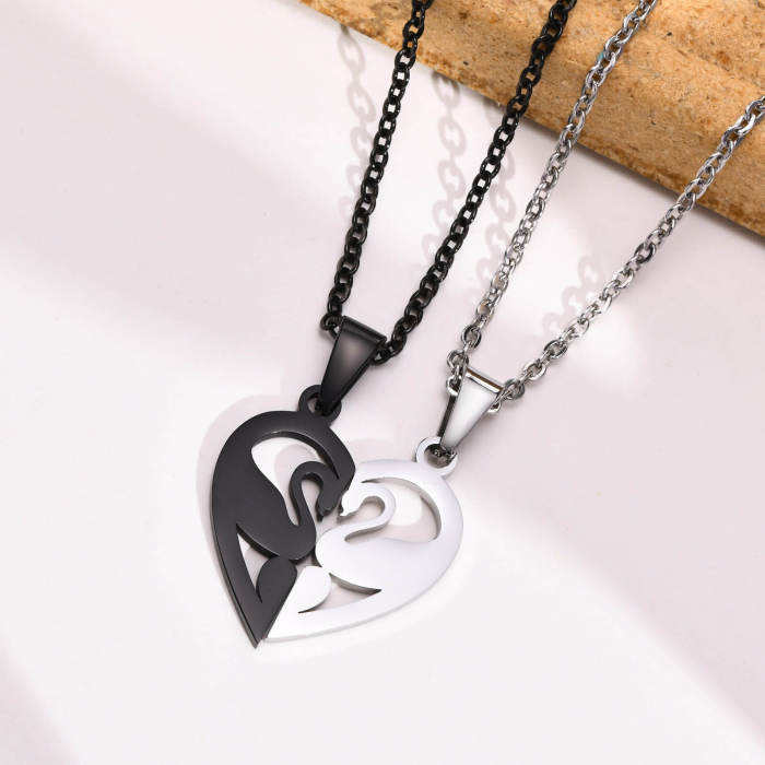 Wholesale Stainless Steel Heart Couple Swan Pendant