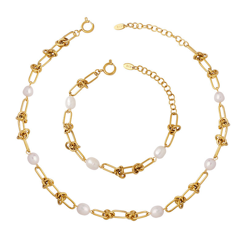 Wholesale Stainless Steel Pearl Knot Link Jewelry Set